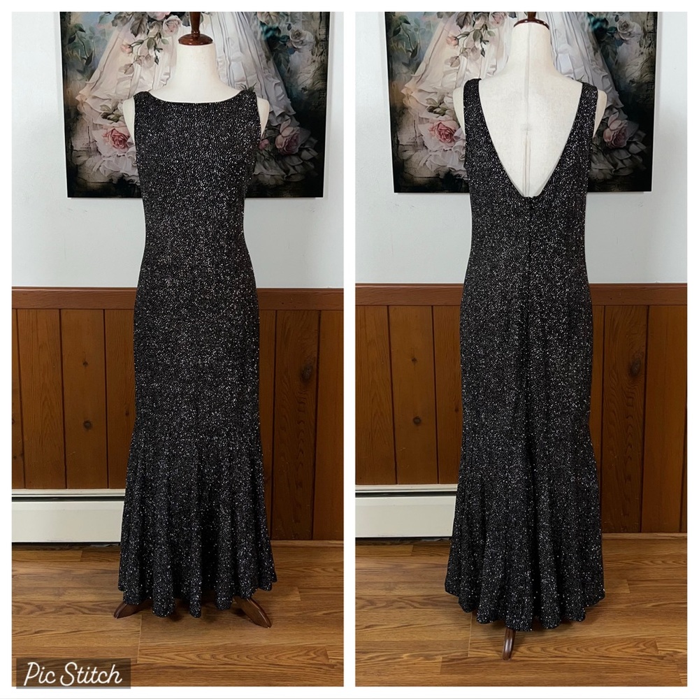 Elegant Vintage 90s Susan Lawrence Black Sparkle Evening Gown!